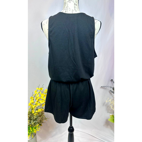 LBLC the Label Lauren Romper Drawstring Waist Pockets Black L - Picture 14 of 16